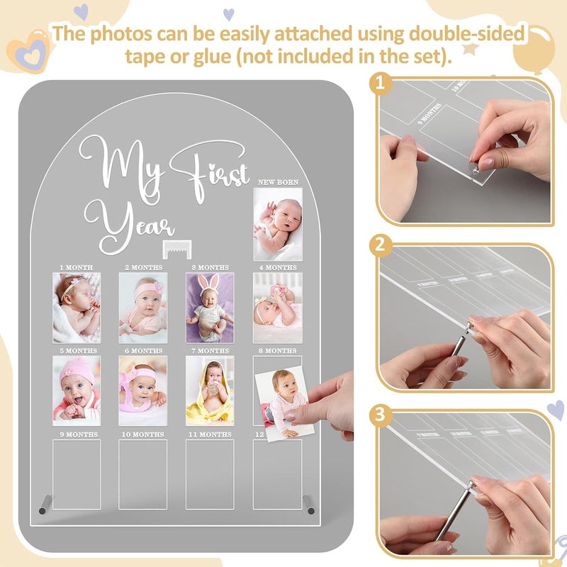 Lineshading My First Year Photo Frame Acrylic 18 x 12 Inch Large 12 Monthly Milestone Photo Board Picture Frame Display Hanging/Standing Baby Memories Collage Gift for 1st Birthday Newborn Keepsake - Image 3